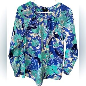 Talbots Floral Bohemian Top Women’s Small Long Sleeve Button Up Band Collar